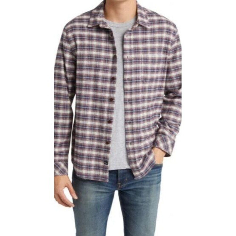 RAILS Shirt Mens Medium Berry Grey Plaid Flannel Button Up Pocket FORREST $158